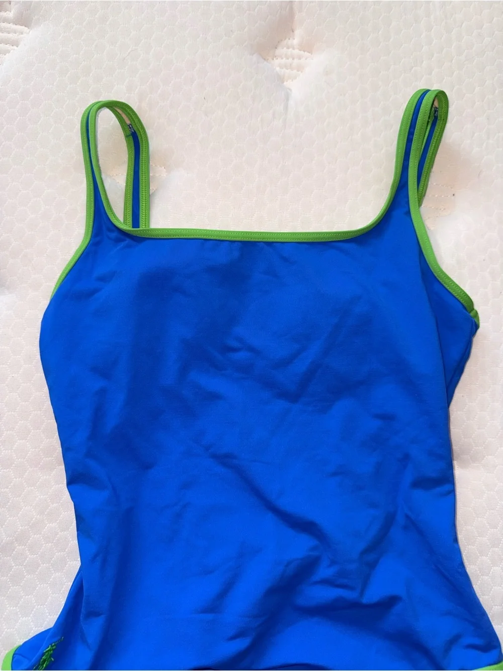 142. Ralph Lauren Blue One-Piece Swimsuit with Green Trim